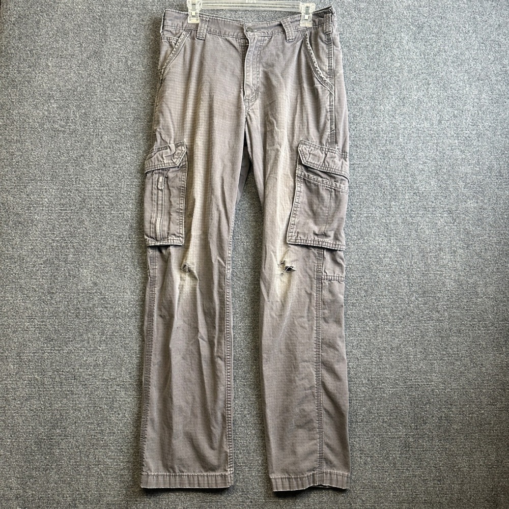 Carhartt Cargo Pants Mens 33x34 Gray Relaxed Fit Ripstop Workwear Distressed